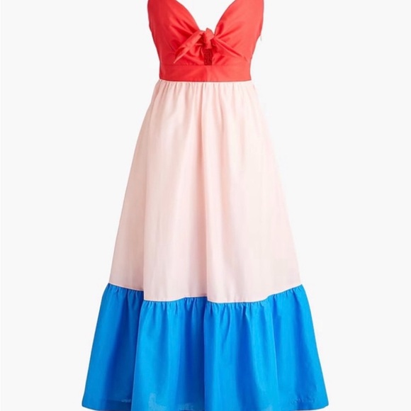 J. Crew Factory Color Block Tie Front Cutout Midi Dress Woman Size 0 XS $150 - Picture 2 of 10